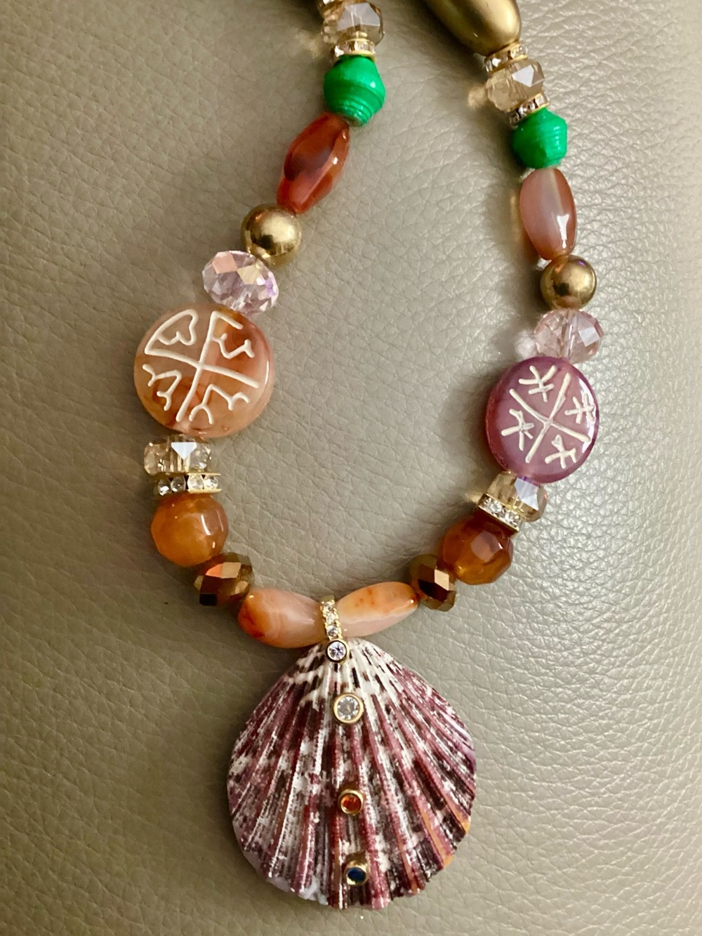 Artisan Crafted Natural Embellished Beaded Shell Necklace and Matching Earrings - Picture 8 of 9